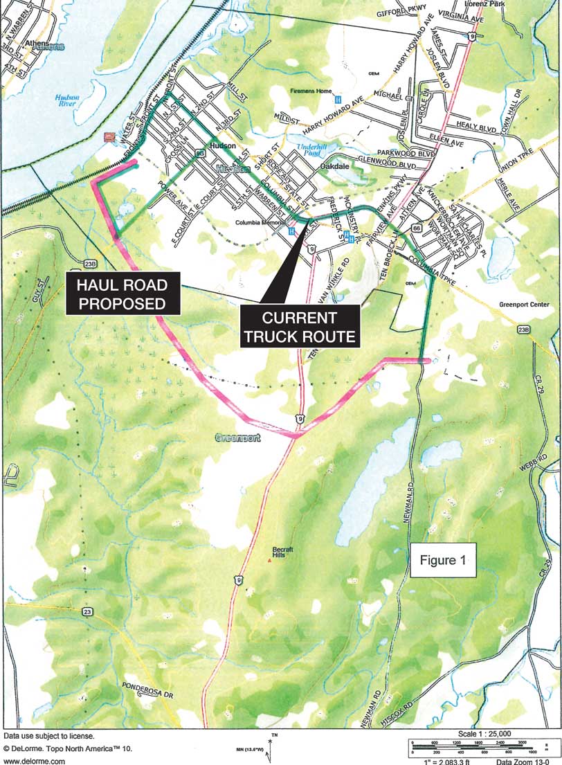 A. Colarusso haul road map. Notes haul road proposed and current truck route.